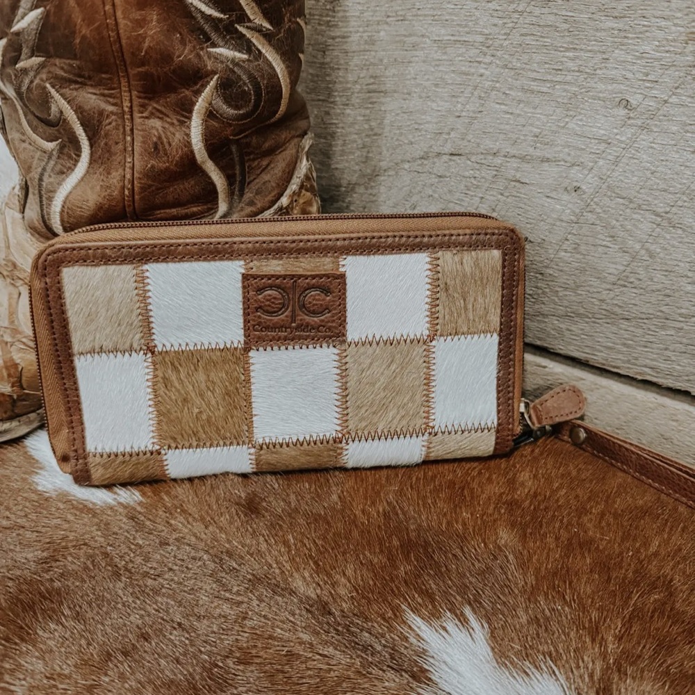 Brown and White Checkered Women's Wallet